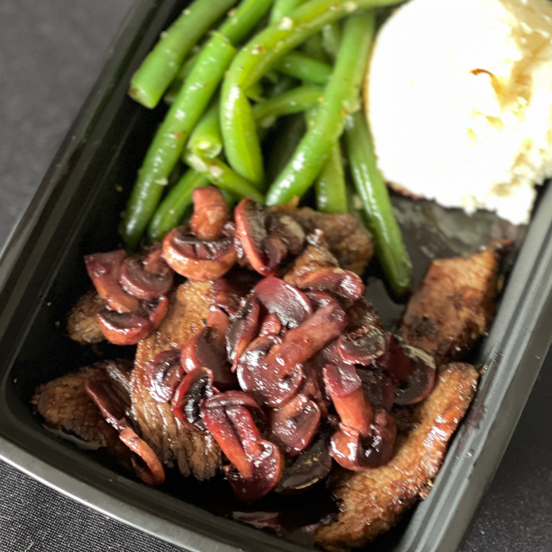 Flank Steak in Red Wine Mushroom Sauce